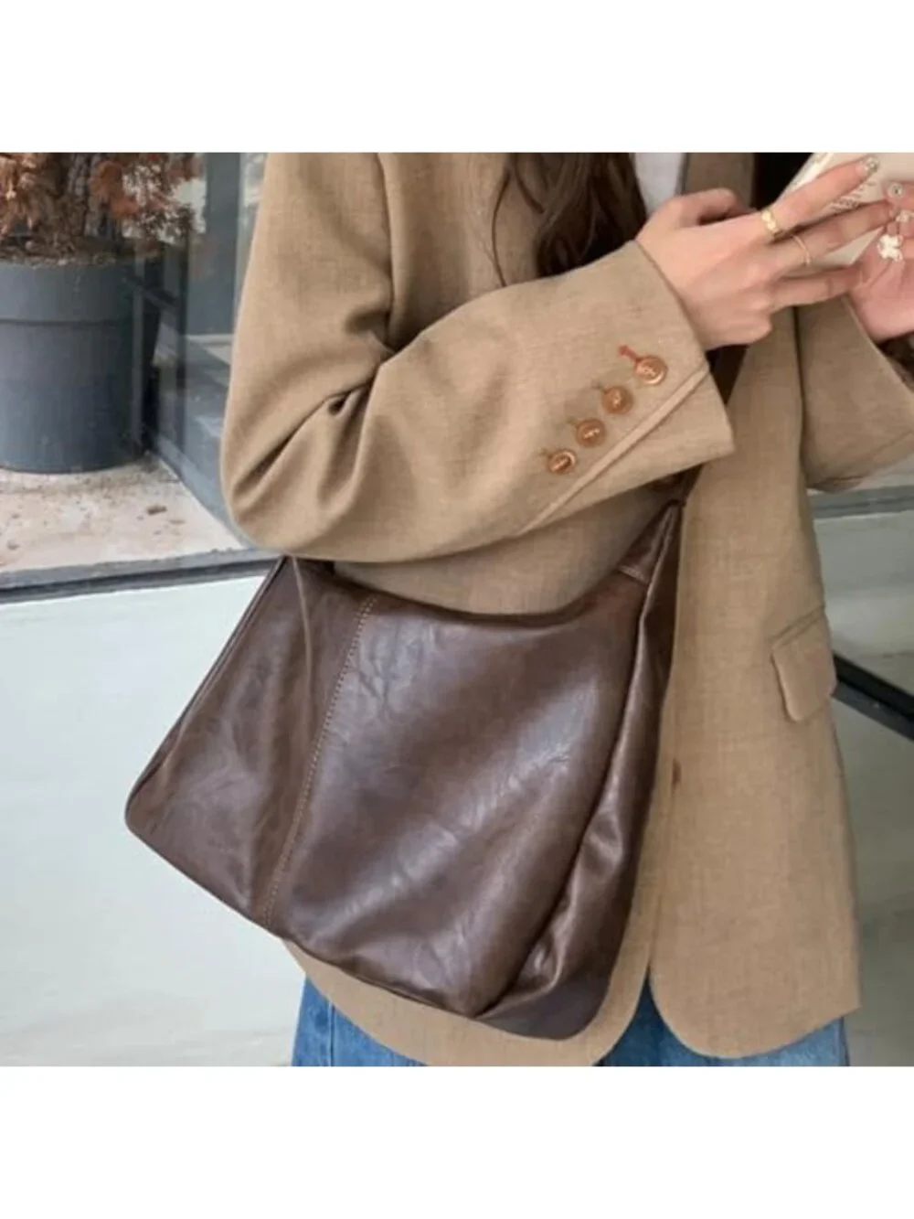 Stylish Brown Leather Hobo Bag for Women | Slouchy Everyday Purse with Zipper
